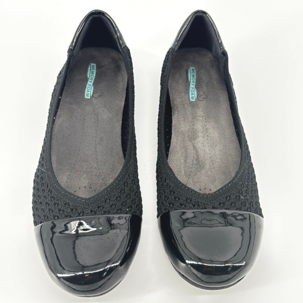 Baretraps Mia Black Knit Patent Cap Toe Ballet Flats Sz 8 M‎ Comfort